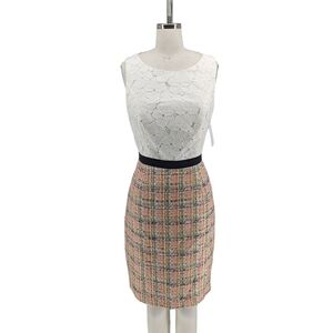 01293 Trina Turk Floral Embroidered Tweed Sheath Dress White Orange size 6 work